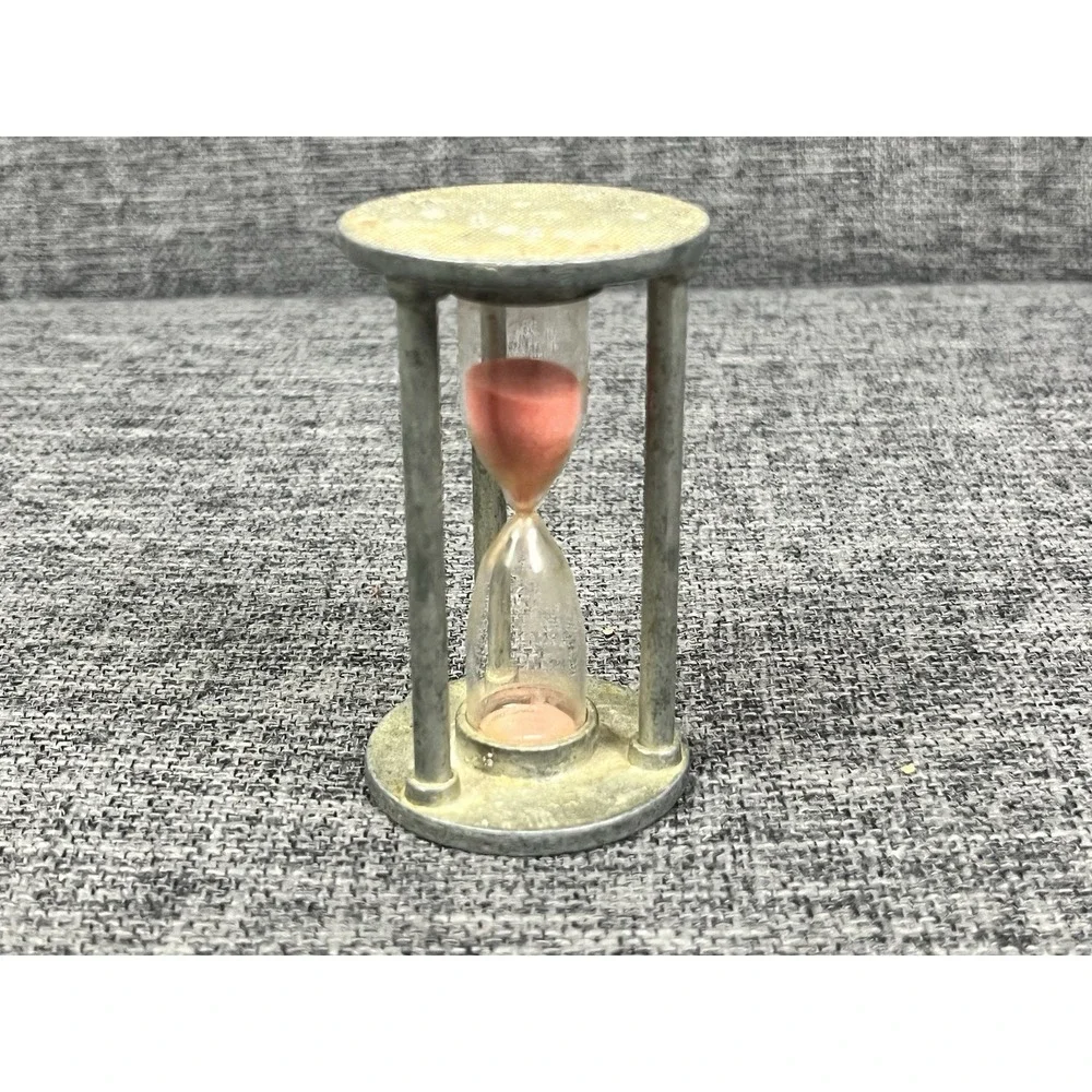 Vintage Timer Hourglass W. Germany 3 Minute Pewter Glass Pink Sand 3 Inch
